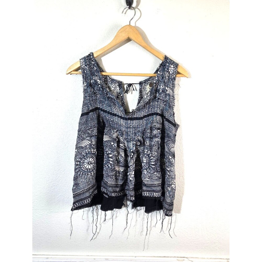 Free People FP One Boho Festival Tank Top S Paisley Floral Rayon Raw Hem Hippie